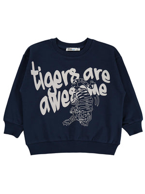Civil Erkek Çocuk Tigers Baskılı Sweatshirt | 2 İp Uzun Kol | Okul Kreş ve Günlük Kullanım - Lacivert