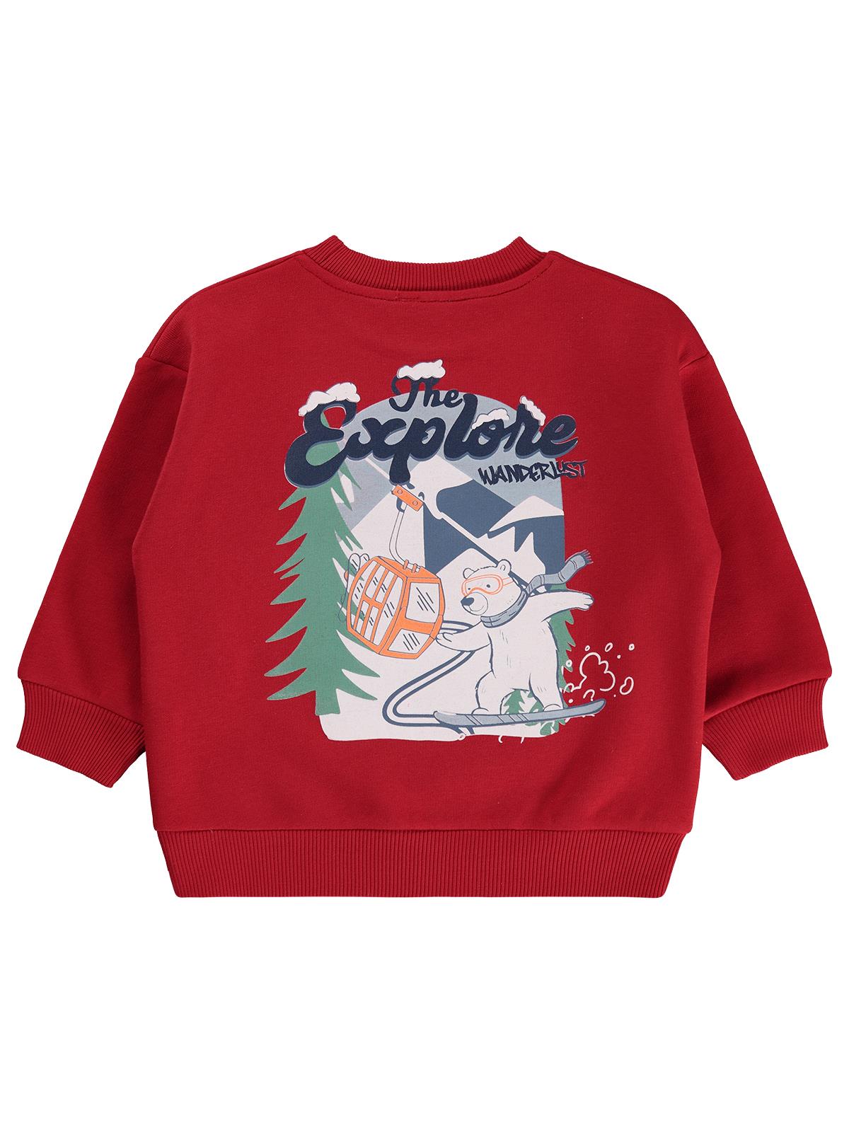 Civil Erkek Çocuk Explore Baskılı Sweatshirt | 3 İp Uzun Kol | Okul Kreş ve Günlük Kullanım - Kırmızı