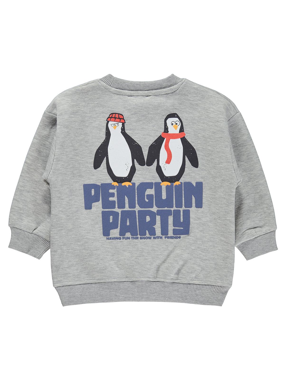 Civil Erkek Çocuk Penguın Party Baskılı Sweatshirt | 3 İp Uzun Kol | Okul Kreş ve Günlük Kullanım - Gri
