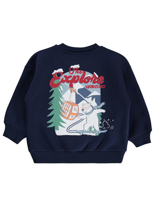 Civil Boys Erkek Çocuk Explore Baskılı Sweatshirt | 3 İp Uzun Kol | Okul Kreş ve Günlük Kullanım - Lacivert