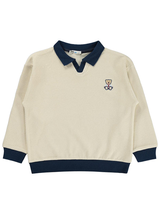 Civil Boys Ayıcık Nakışlı Polo Yaka 6-9 Yaş Sweatshirt - Bej