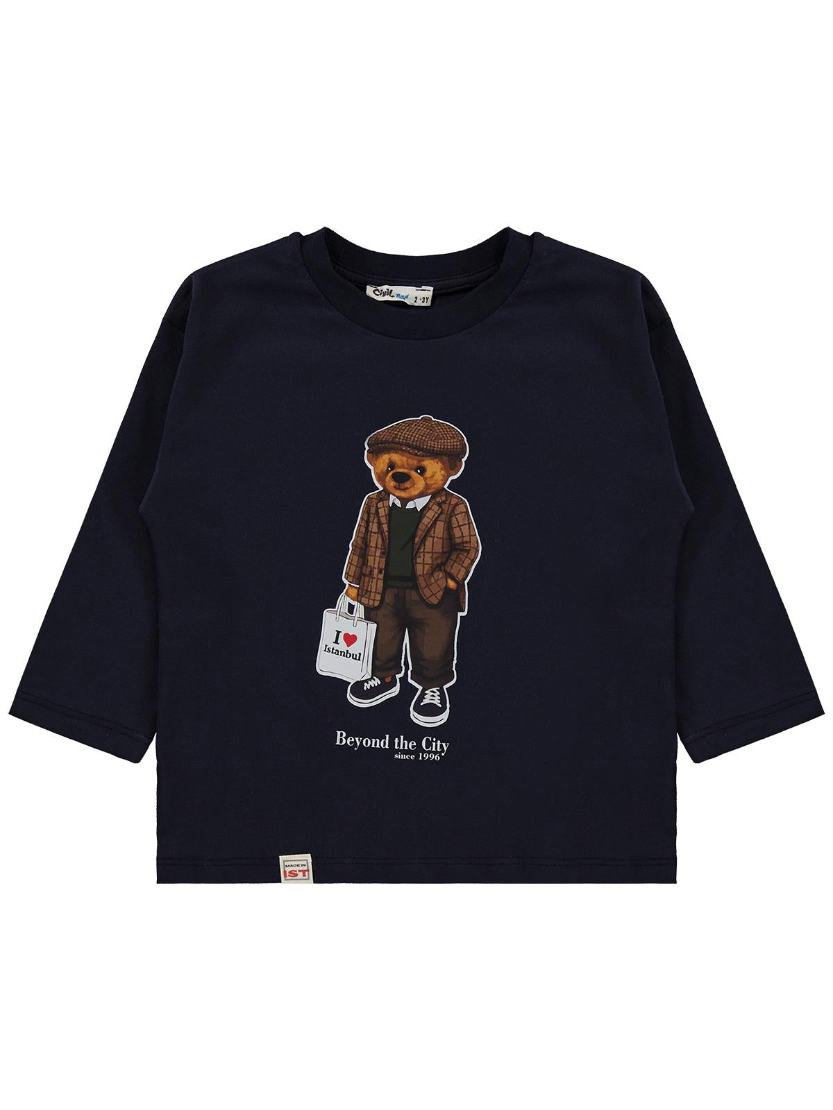 Civil Erkek Çocuk Ayı İstanbul Baskılı Sweatshirt | Süprem Uzun Kol | Okul Kreş ve Günlük Kullanım - Lacivert
