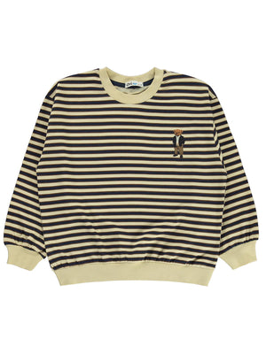 Civil Boys Çizgili Ayı Baskılı 6-9 Yaş Sweatshirt - Bej