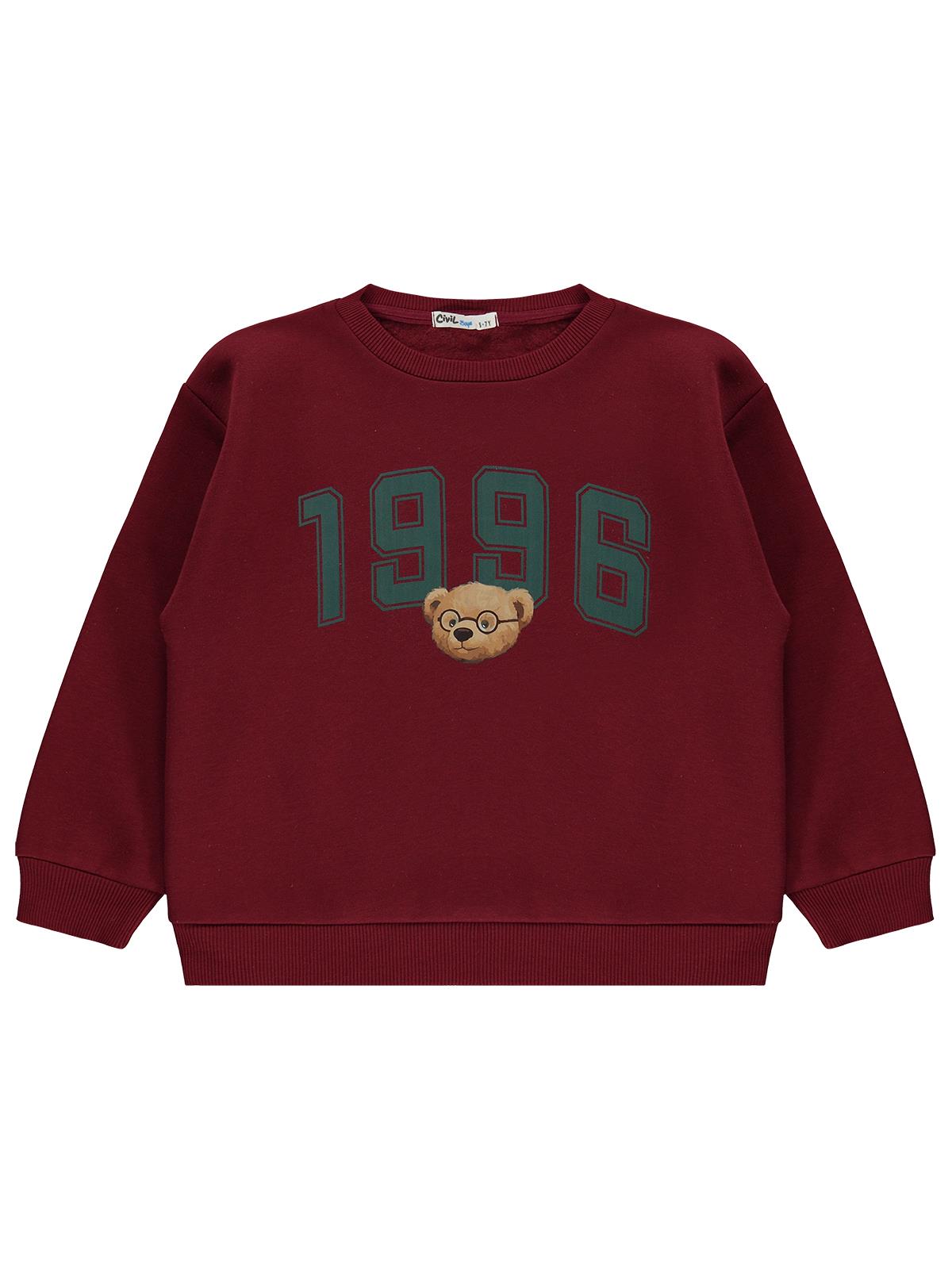 Civil Boys 1996 Ayı Nakışlı 6-9 Yaş Sweatshirt - Bordo