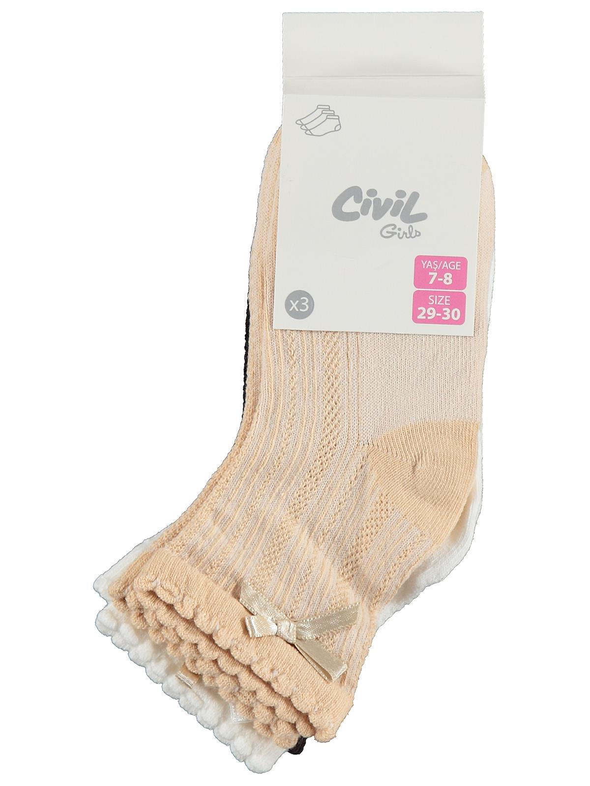 Civil Girls Fiyonk Aksesuarlı 3'lü 3-11 Yaş Kız Çocuk Soket Çorap