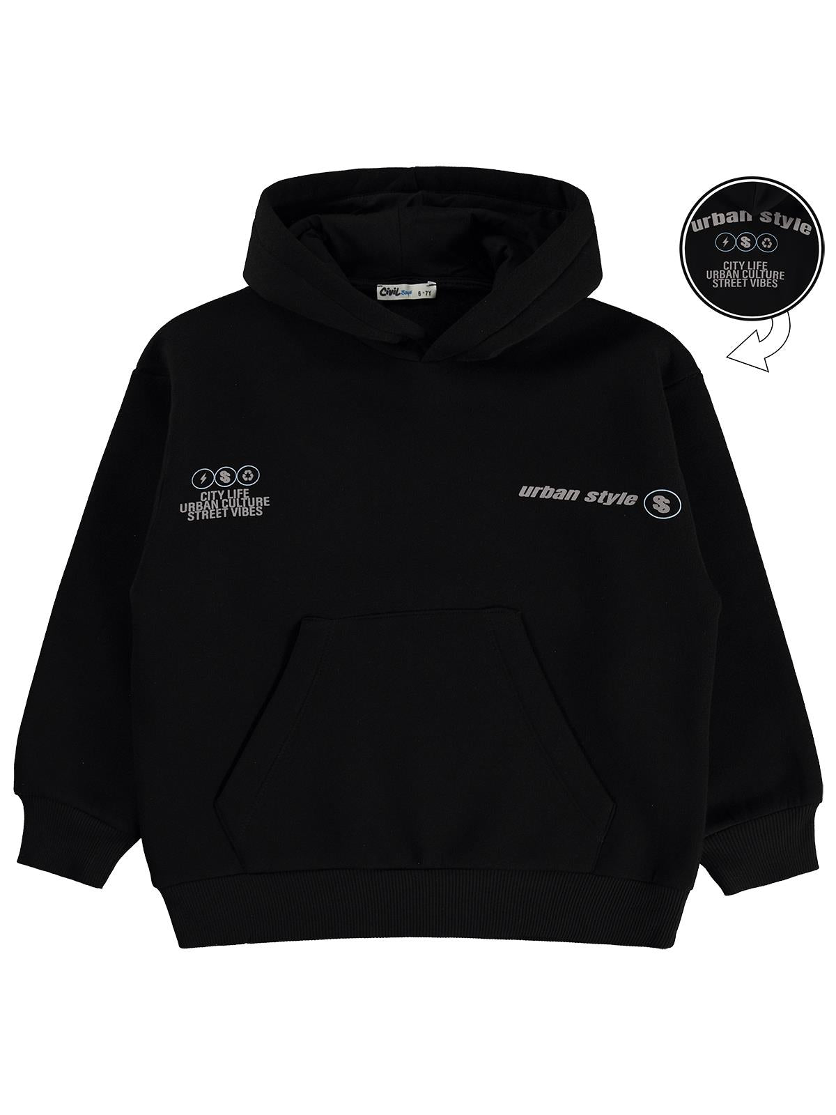 Civil Boys Urban Style Baskılı 6-9 Yaş Sweatshirt - Siyah