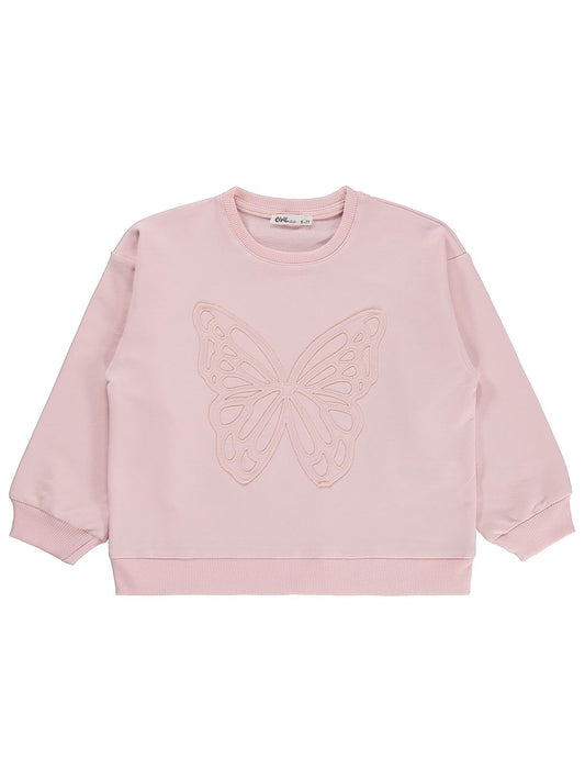 Civil Girls Kelebek Nakışlı 6-9 Yaş Sweatshirt - Pembe
