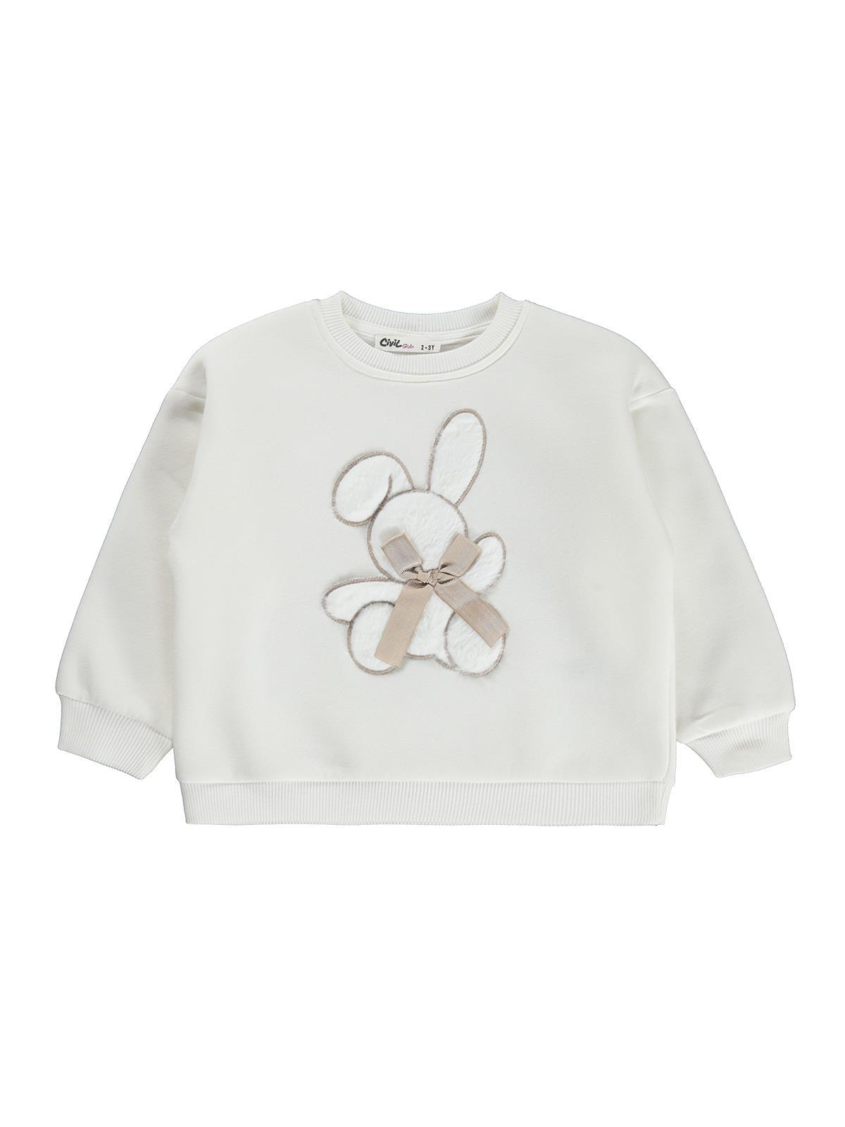 Civil Girls Tavşan Nakışlı 2-5 Yaş Sweatshirt - Ekru