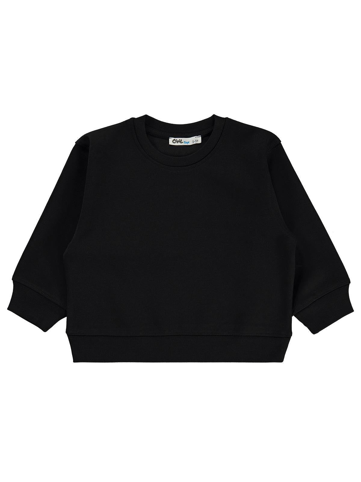 Civil Erkek Çocuk Basic Sweatshirt | Oysho Uzun Kol Bisiklet Yaka | Okul Kreş ve Günlük Kullanım - Siyah