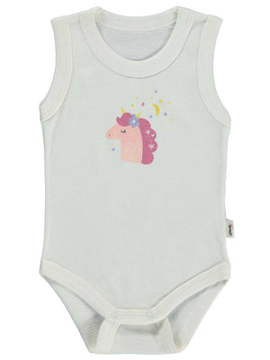 Civil Baby Unicorn Baskılı 1-36 Yaş Çıtçıtlı Badi - Ekru