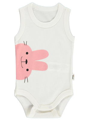 Civil Baby Tavşkan Baskılı 0-3 Yaş Çıtçıtlı Badi - Ekru