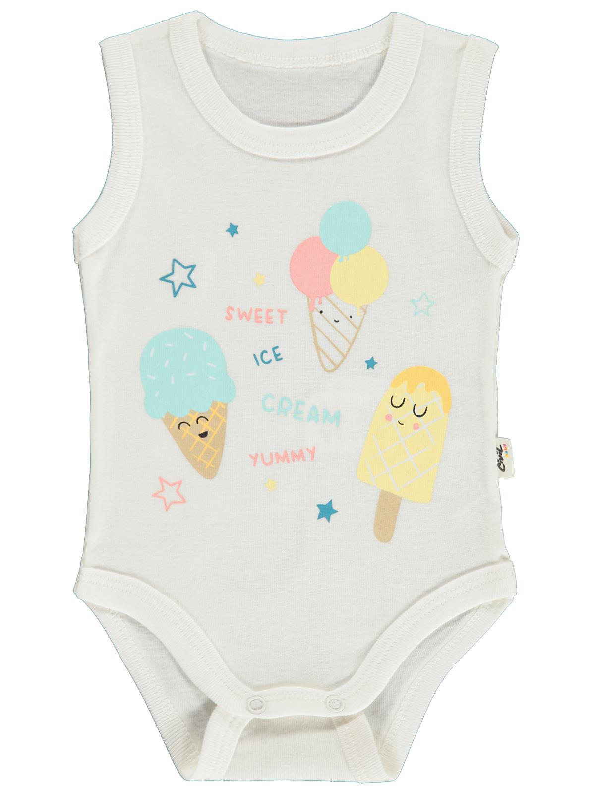Civil Baby Dondurma Baskılı 1-36 Yaş Çıtçıtlı Badi - Bej