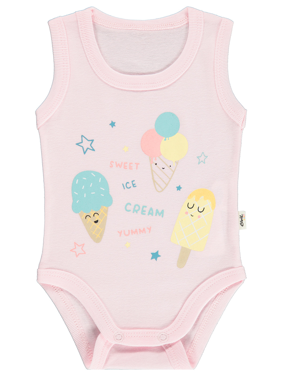 Civil Baby Dondurma Baskılı 1-36 Yaş Çıtçıtlı Badi - Pembe