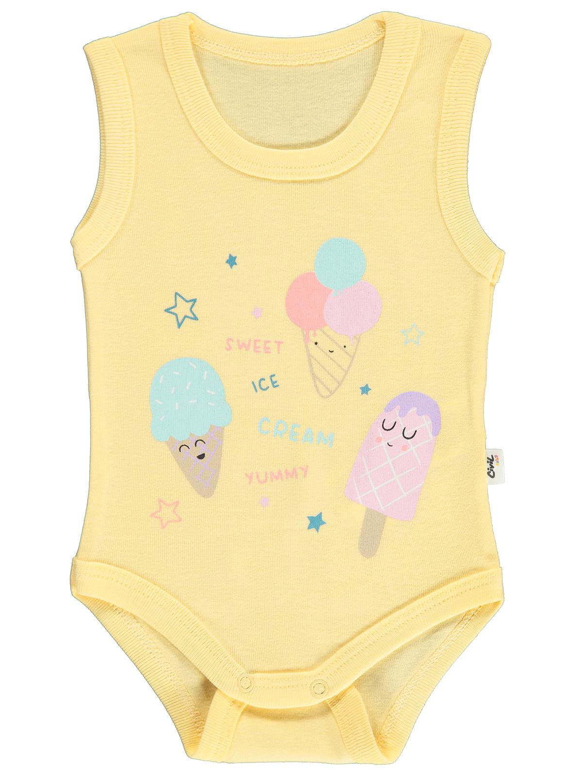 Civil Baby Dondurma Baskılı 1-36 Yaş Çıtçıtlı Badi - Sarı