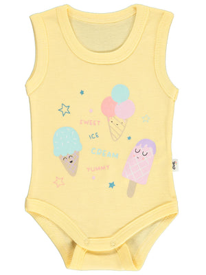 Civil Baby Dondurma Baskılı 1-36 Yaş Çıtçıtlı Badi - Sarı