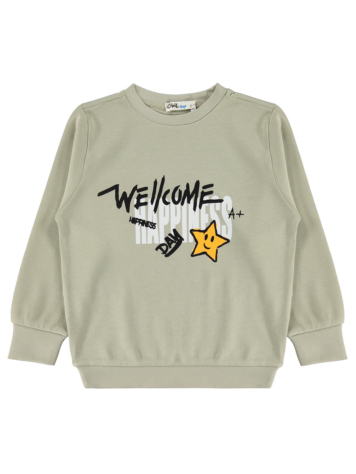 Civil Boys Gülen Yıldız Baskılı 2-5 Yaş Sweatshirt - Gri