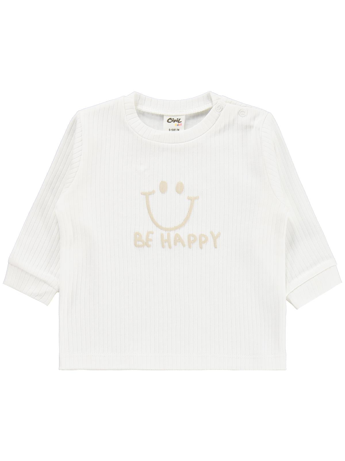 Civil Baby Gülen Yüz Baskılı 6-18 Ay Pijama Takımı - Ekru
