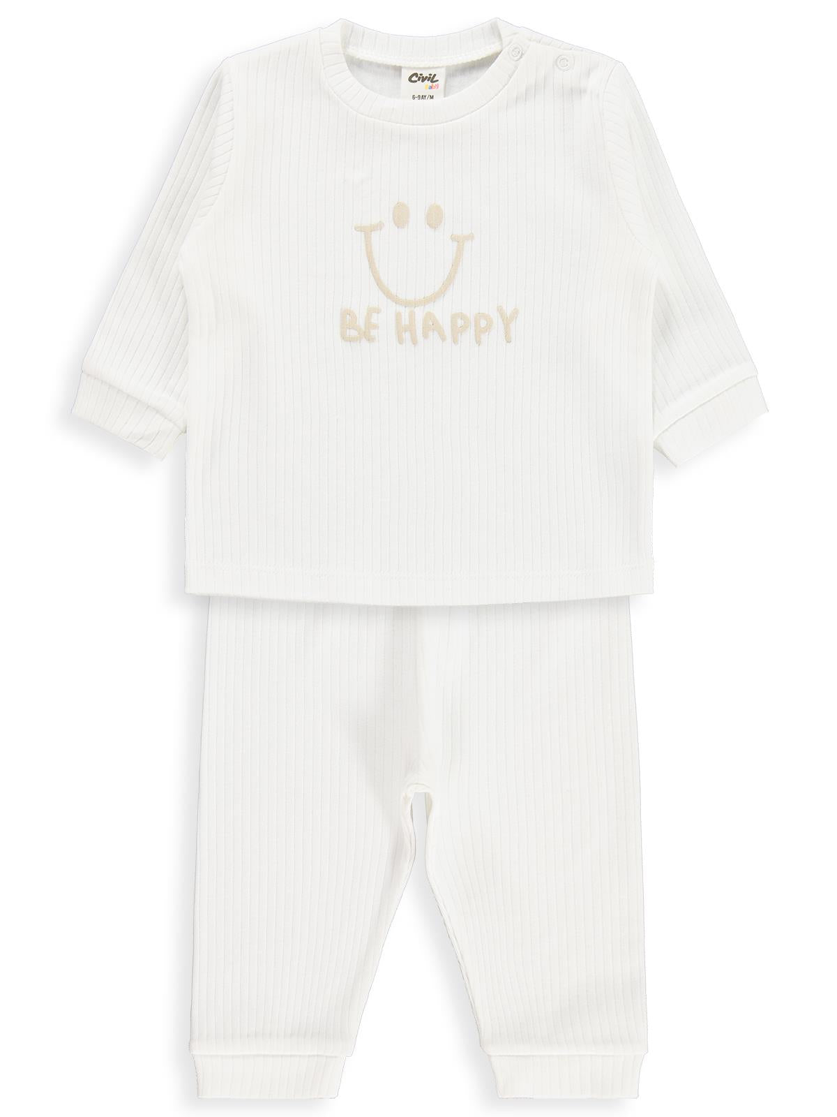 Civil Baby Gülen Yüz Baskılı 6-18 Ay Pijama Takımı - Ekru