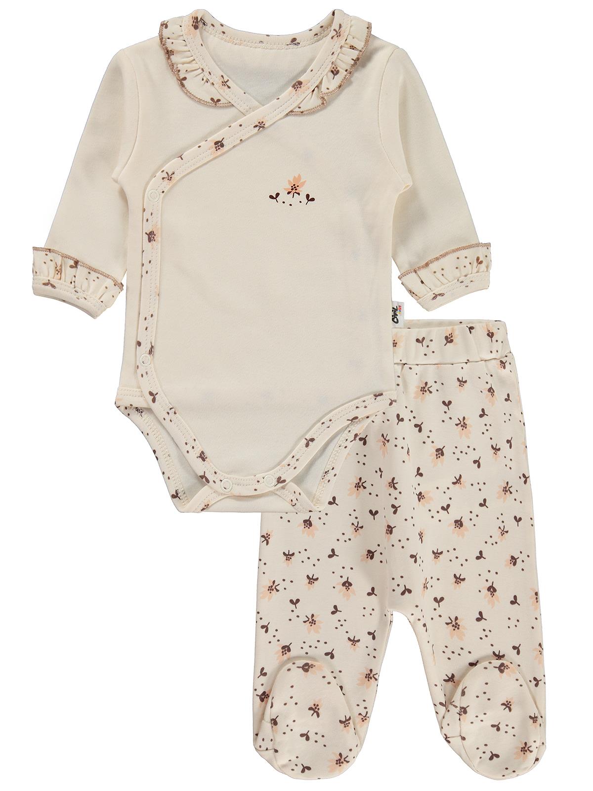 30321 Civil Baby Çiçek Desen Fırfırlı 1-9 Ay Takım - Ekru