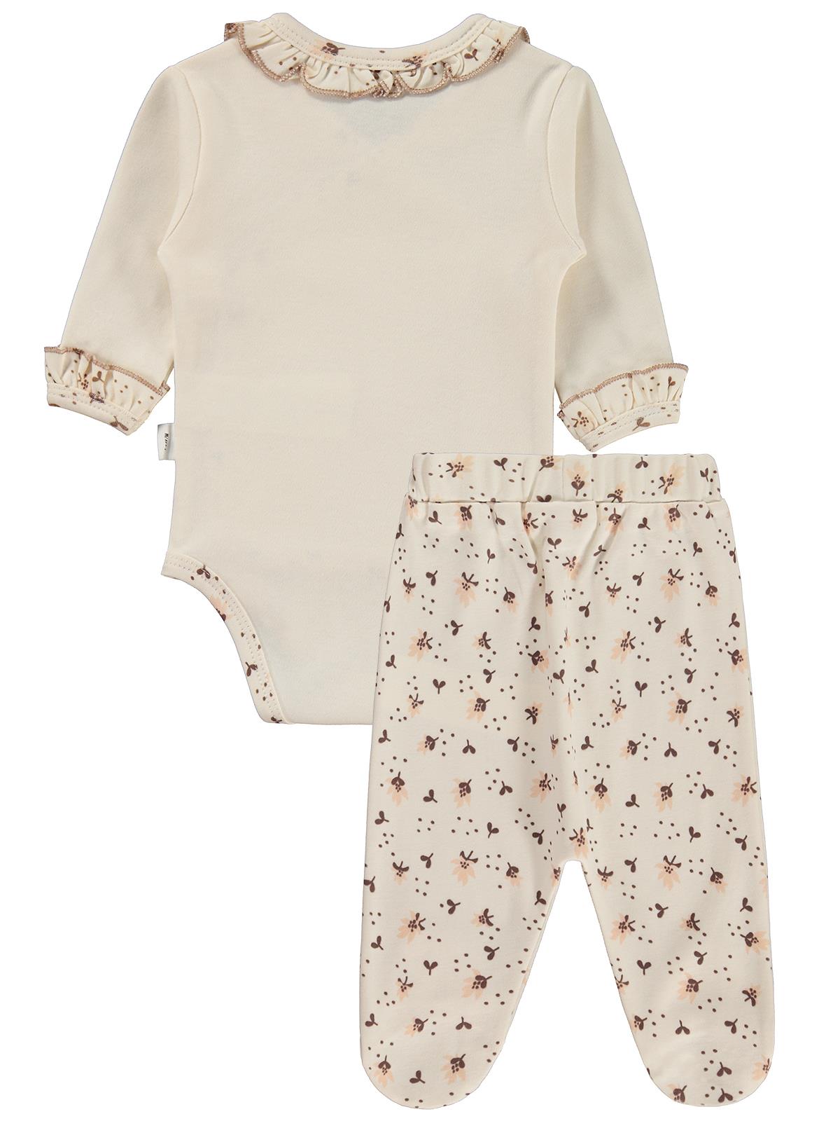 30321 Civil Baby Çiçek Desen Fırfırlı 1-9 Ay Takım - Ekru