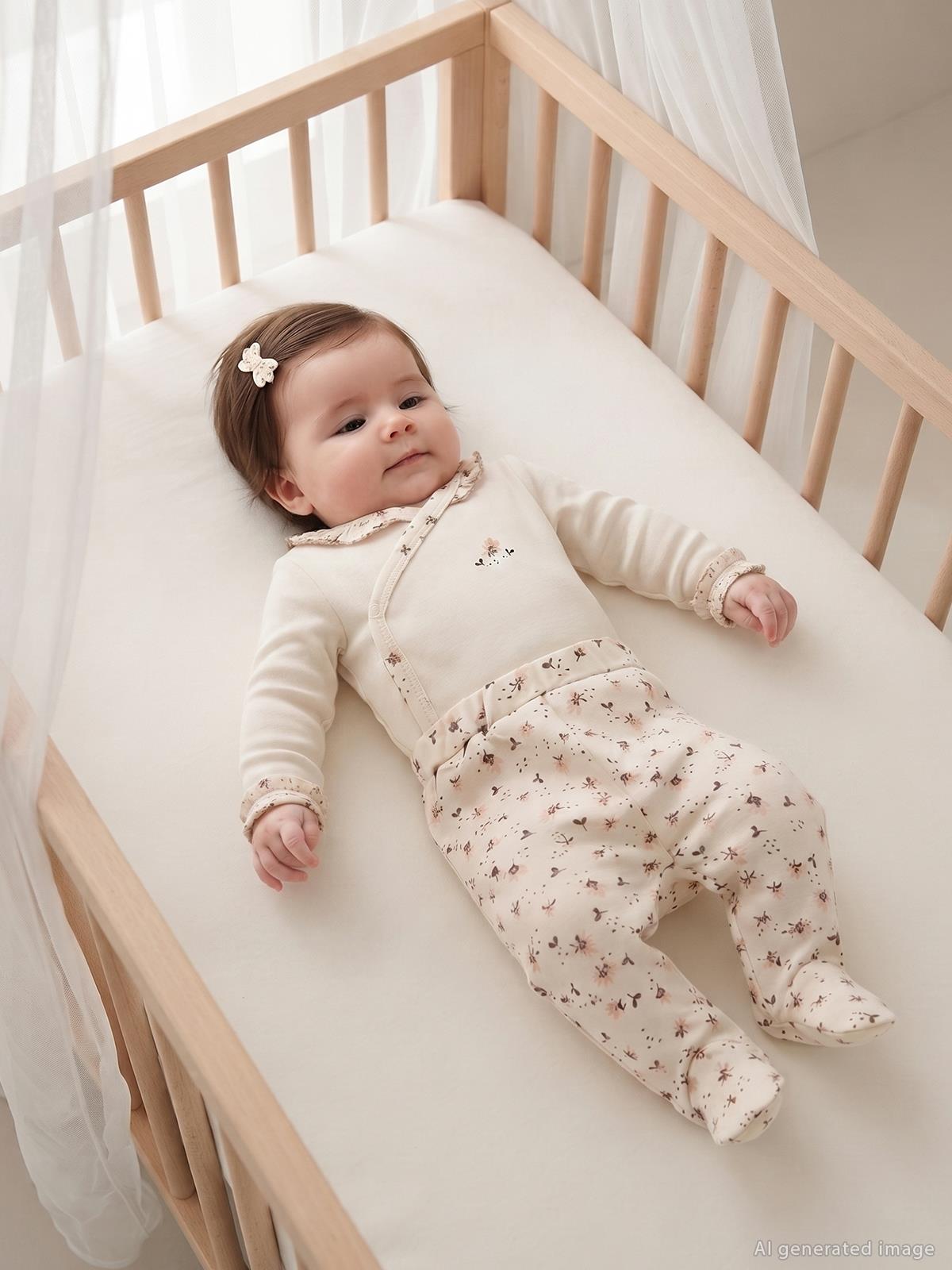 30321 Civil Baby Çiçek Desen Fırfırlı 1-9 Ay Takım - Ekru