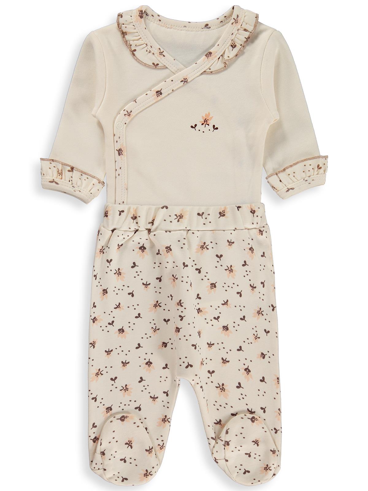 30321 Civil Baby Çiçek Desen Fırfırlı 1-9 Ay Takım - Ekru