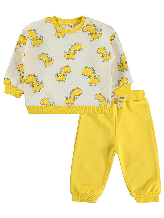 Civil Baby Dino Baskılı 6-18 Ay Takım - Hardal