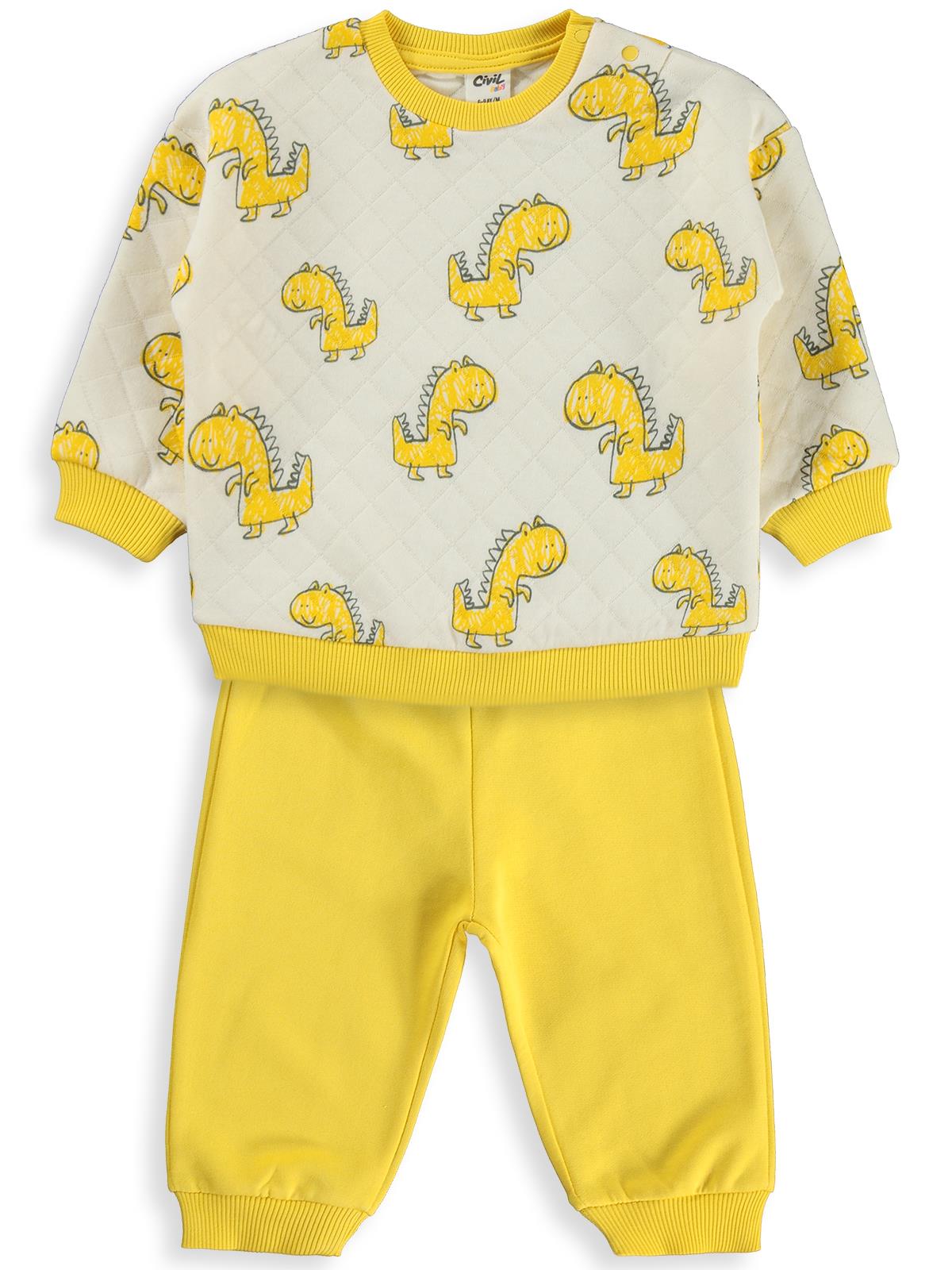 Civil Baby Dino Baskılı 6-18 Ay Takım - Hardal