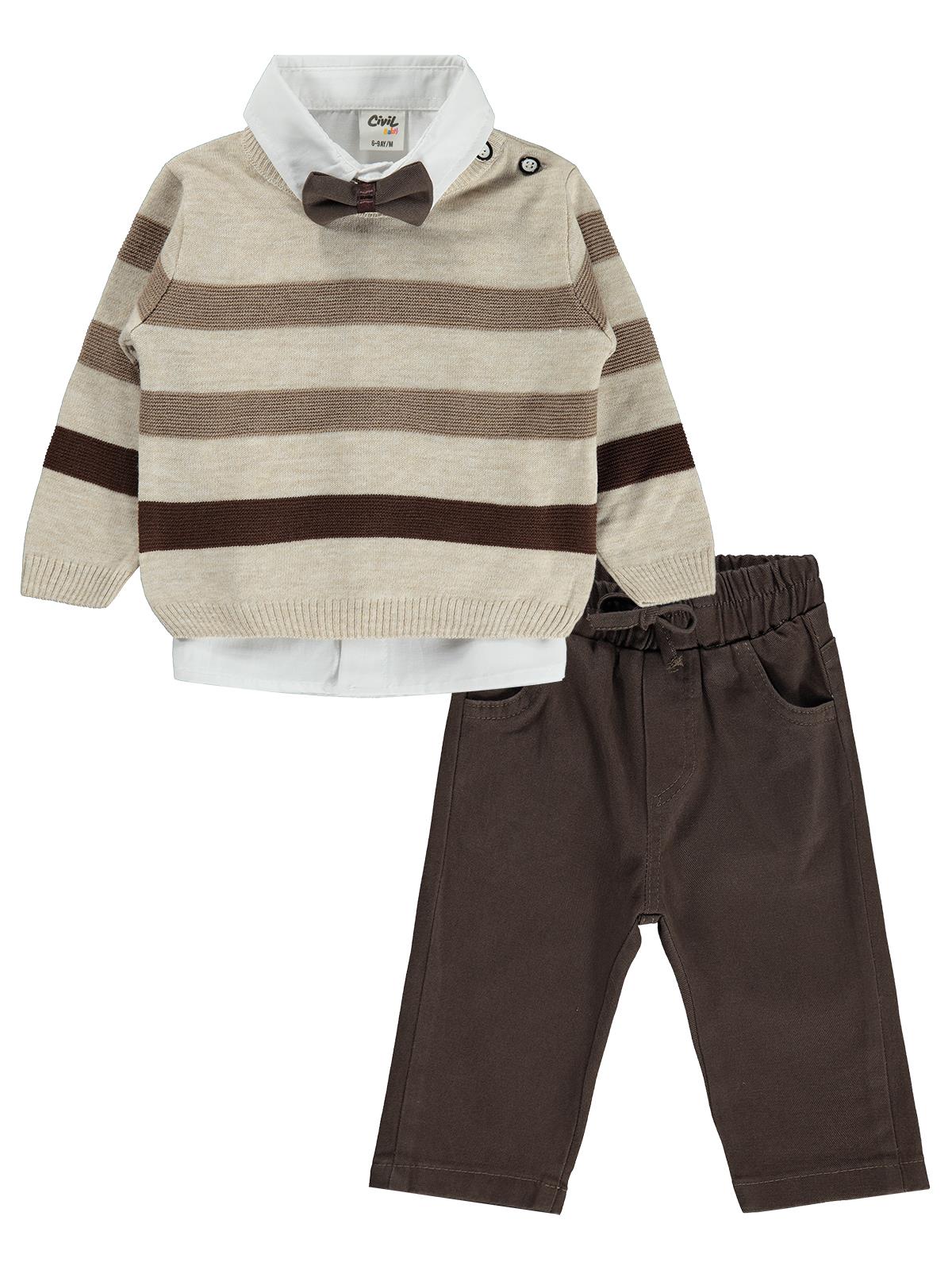 Civil Baby Çizgili 6-18 Ay Takım - Bej