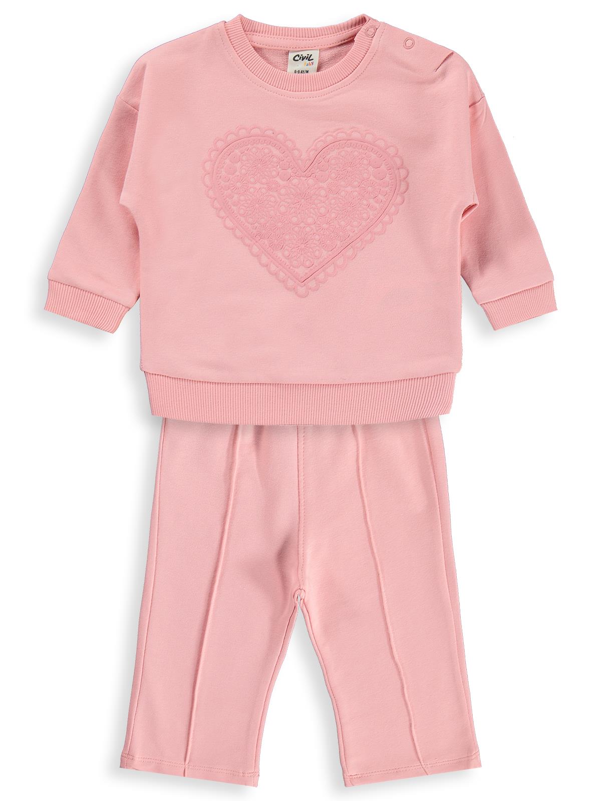 Civil Baby Kabartma Kalp Baskılı 6-18 Ay Takım - Kırmızı