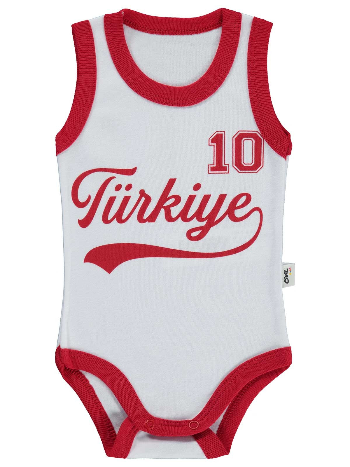 Civil Baby Türkiye Baskılı 0-3 Yaş Çıtçıtlı Badi - Beyaz