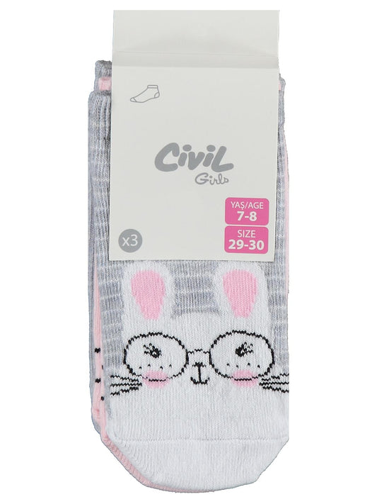 Civil Girls Cute Bunny 3'lü 3-11 Yaş Kız Çocuk Patik Çorap