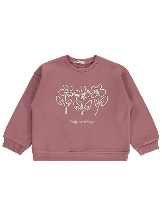 Civil Girls Çiçek Nakışlı 6-9 Yaş Sweatshirt - Lila