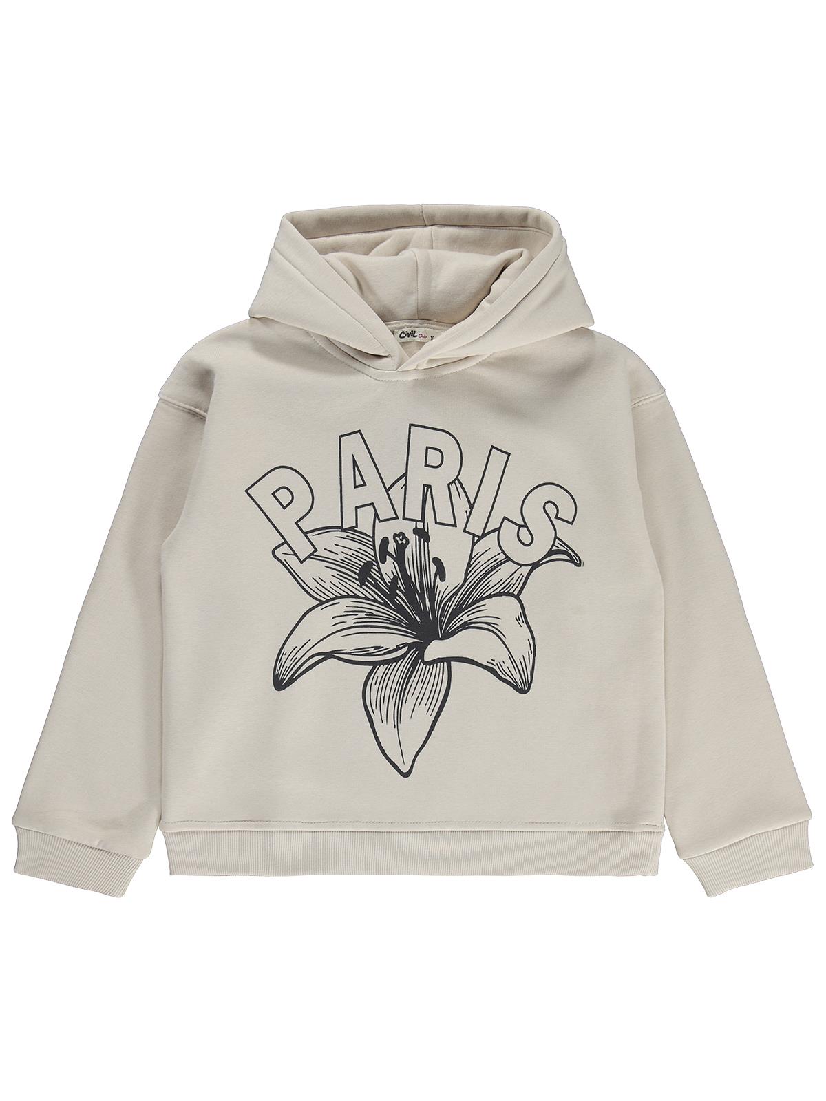 Civil Girls Paris Baskılı 10-13 Yaş Sweatshirt - Bej