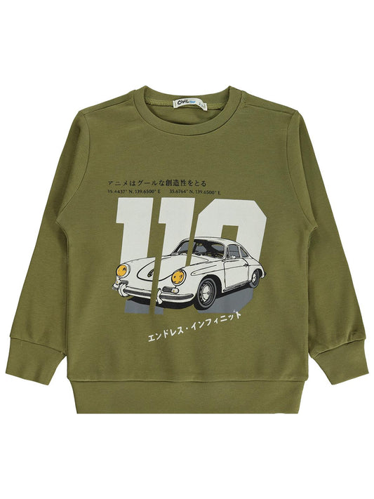 Civil Boys Araba Baskılı 2-5 Yaş Sweatshirt  - Haki