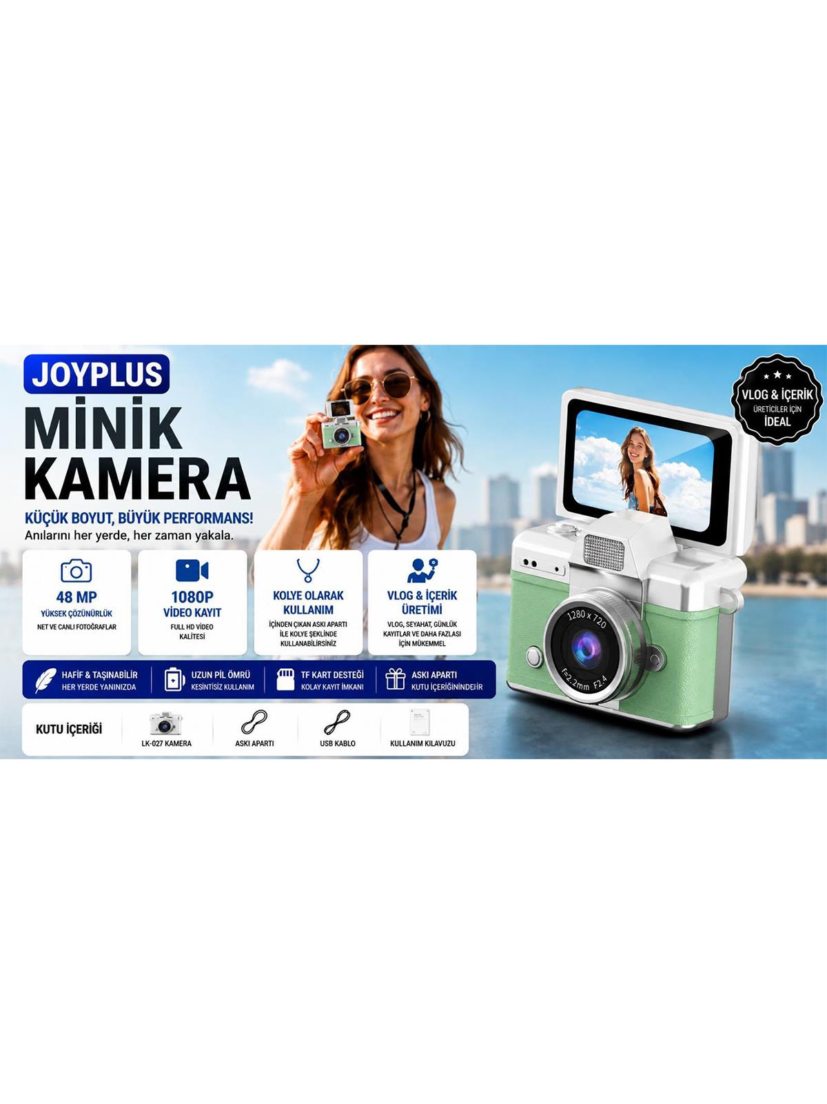 Joyplus Mini Flip Ekranlı Dijital Kamera - Yeşil