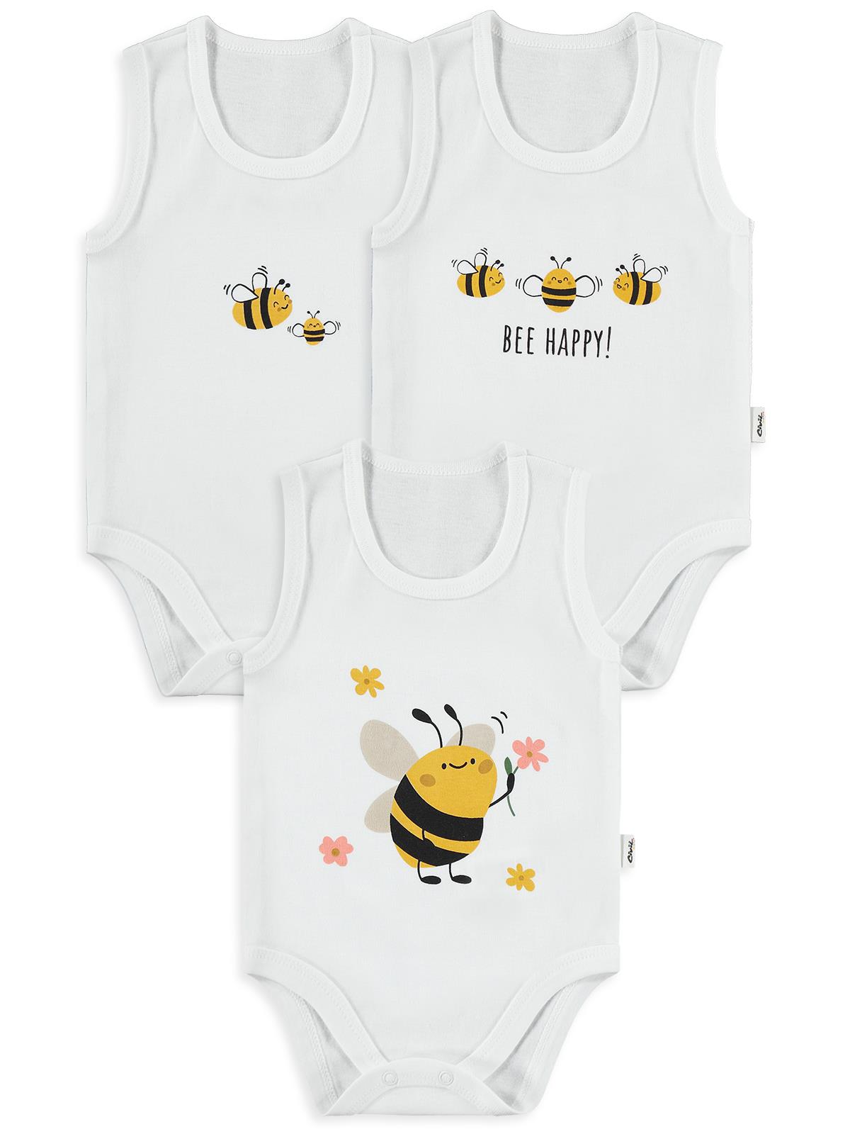 Civil Baby Arı Baskılı 3lü 1-36 Ay Çıtçıtlı Badi - Ekru