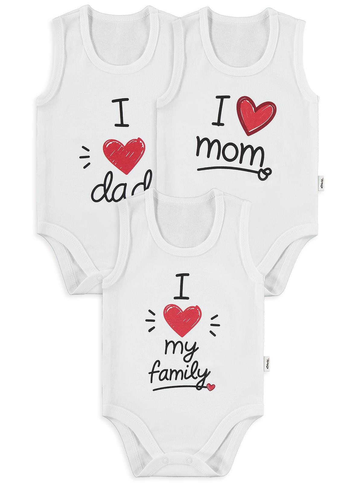 Civil Baby Dad Mom Baskılı 3lü 1-36 Ay Çıtçıtlı Badi - Ekru
