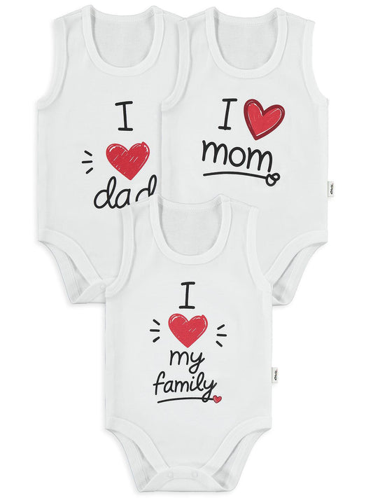 Civil Baby Dad Mom Baskılı 3lü 1-36 Ay Çıtçıtlı Badi - Ekru