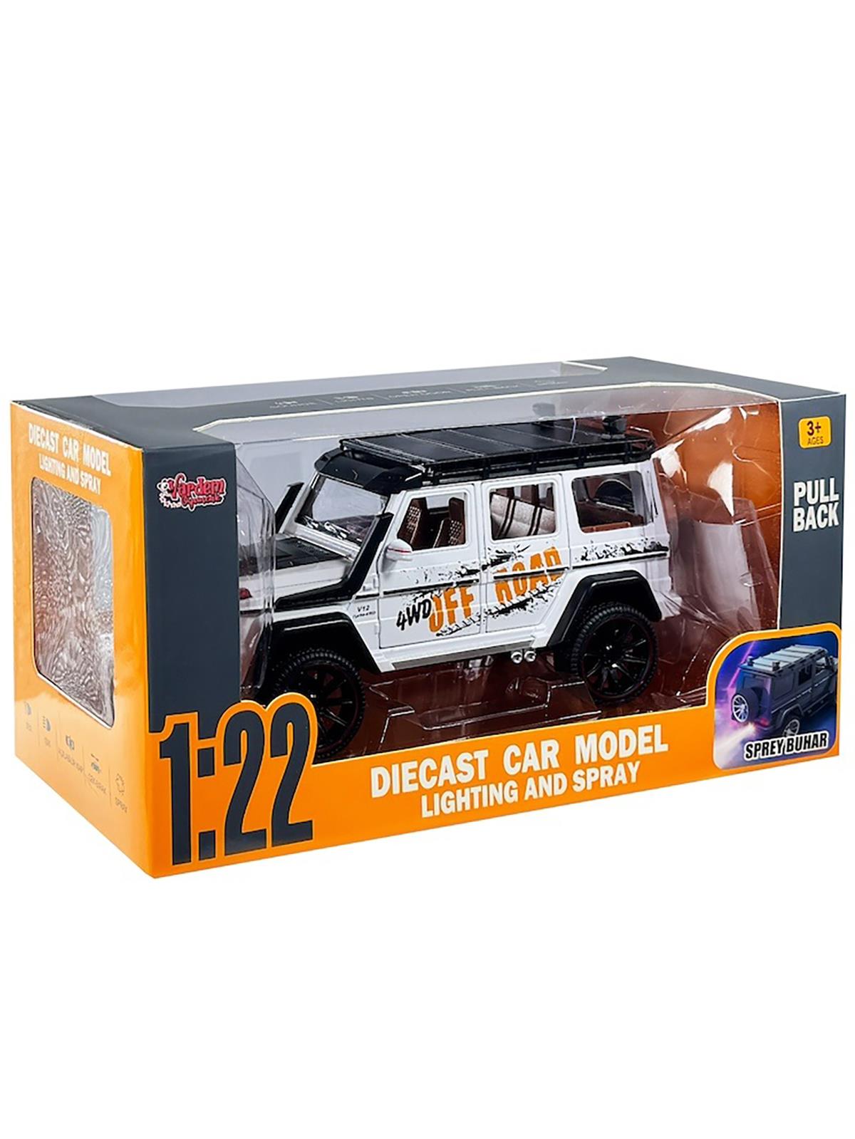 Vardem Kutulu Çek Bırak 1:22 Sesli ve Işıklı Buhar Çıkartan Metal Jeep - Beyaz