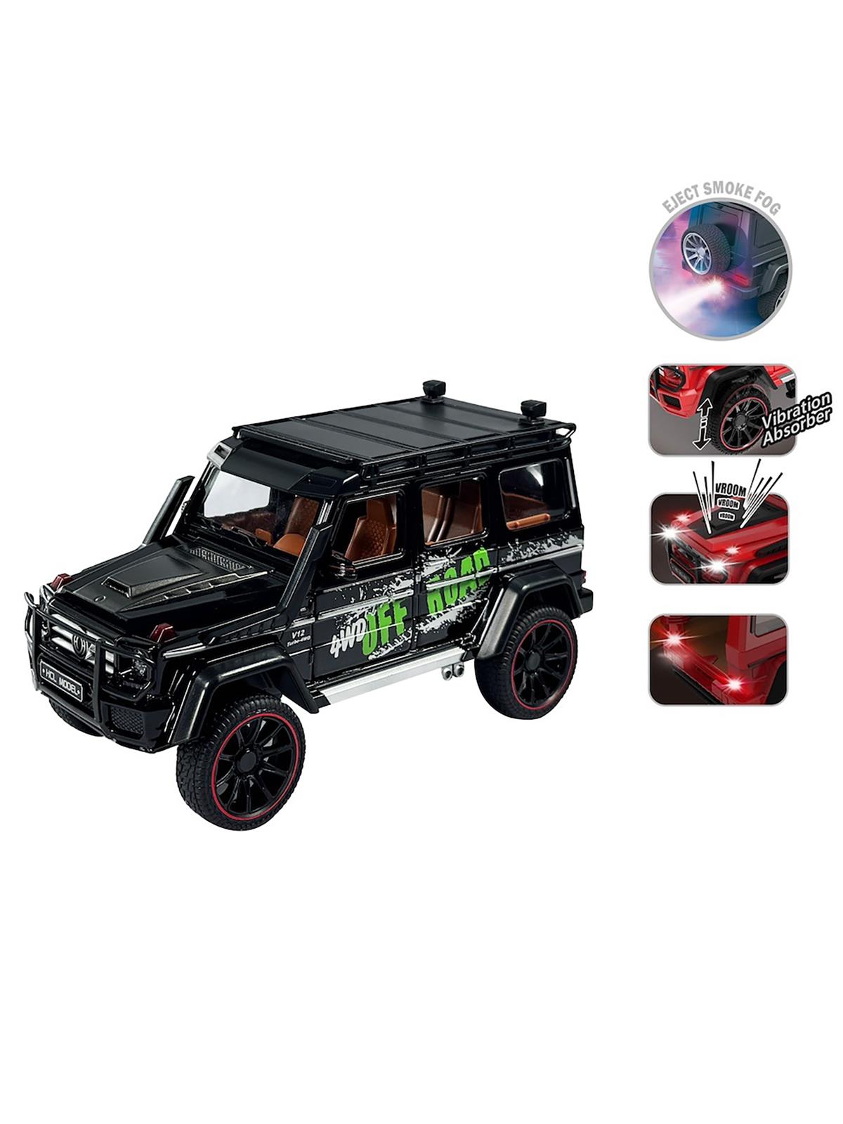 Vardem Kutulu Çek Bırak 1:22 Sesli ve Işıklı Buhar Çıkartan Metal Jeep - Siyah