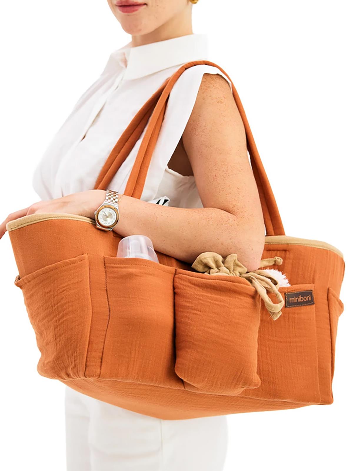 Miniboni Müslin Anne Organizer Çanta - Turuncu