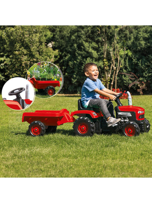 Dolu Oyuncak Romorklu Traktor Pedallı - Kırmızı