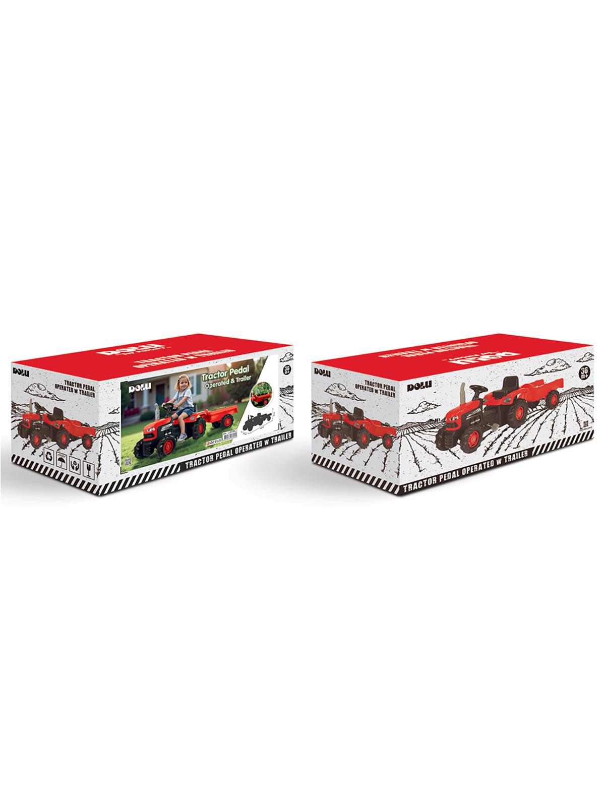 Dolu Oyuncak Romorklu Traktor Pedallı - Kırmızı