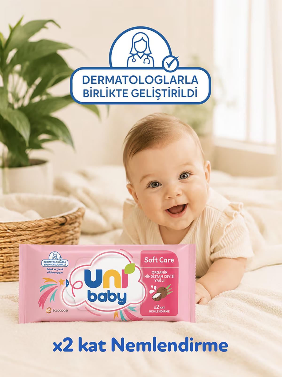 Uni Baby Soft Care Hindistan Cevizi Yağlı Islak Mendil 12X50