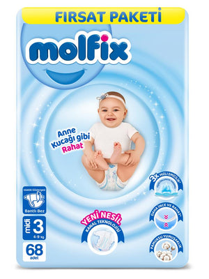 Molfix Bebek Bezi 3 Beden Midi Fırsat Paketi 68 Adet