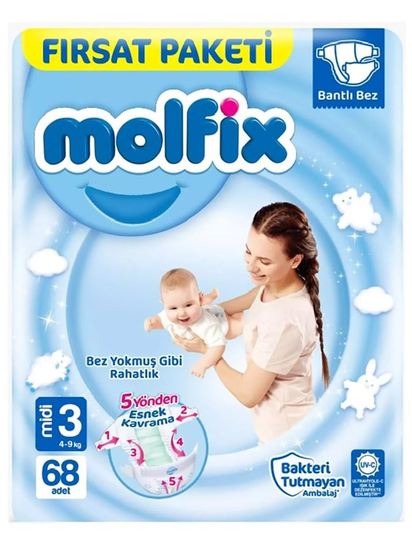 Molfix Bebek Bezi 3 Beden Midi Fırsat Paketi 68 Adet