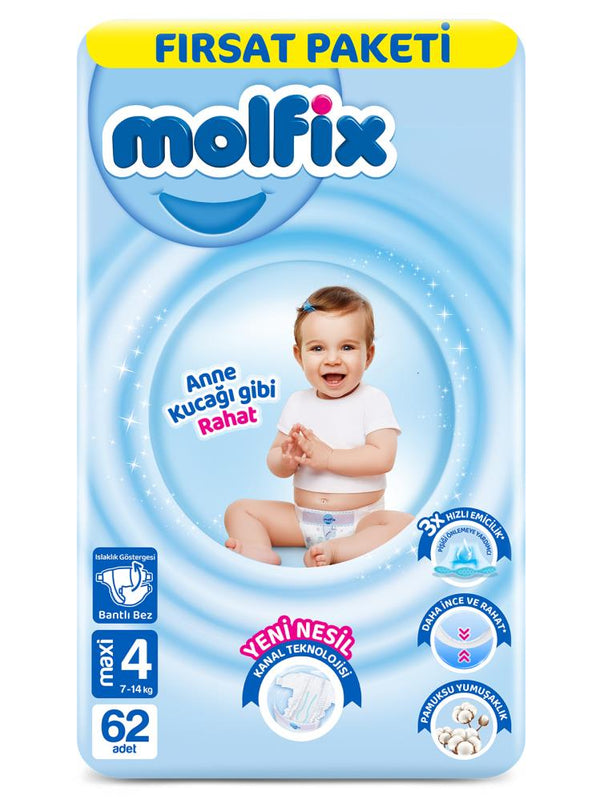 Molfix 4 Numara Bebek Bezi Maxi Fırsat Paketi 62 Adet