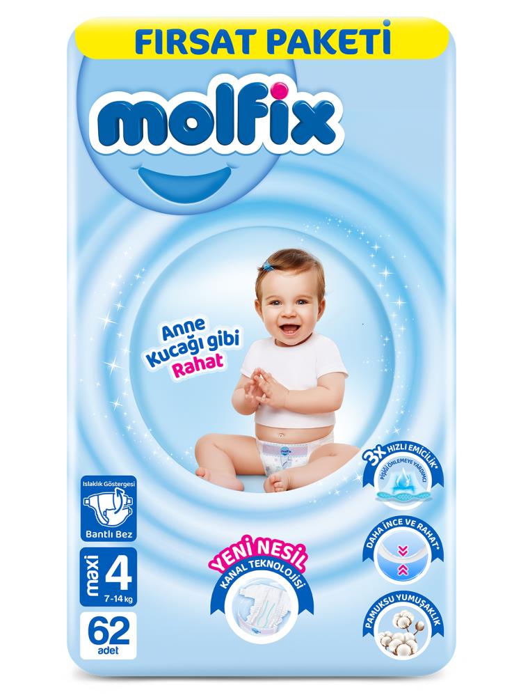 Molfix 4 Numara Bebek Bezi Maxi Fırsat Paketi 62 Adet