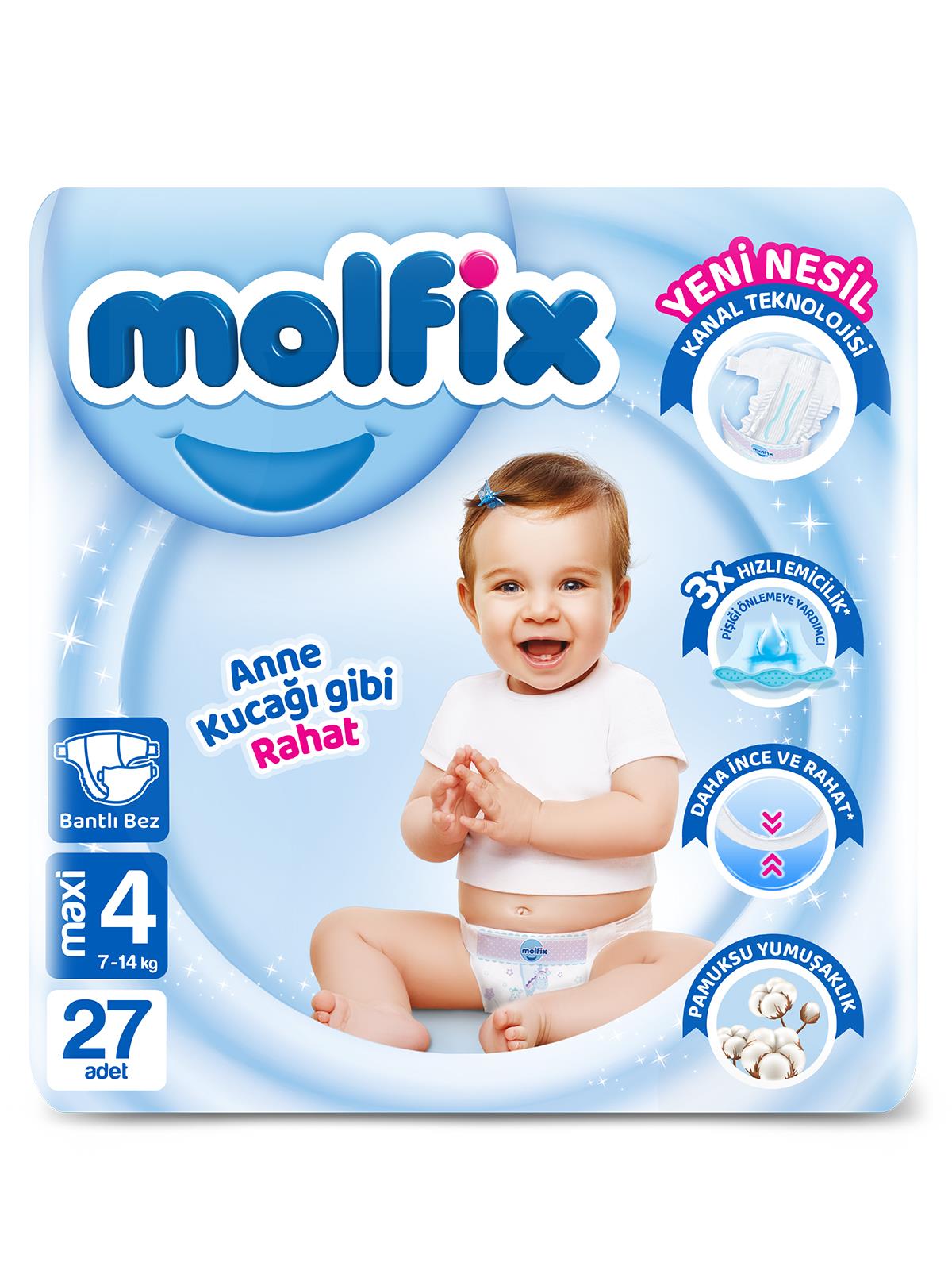Molfix Bebek Bezi 4 Beden Maxi 7-14 Kg 27 Adet
